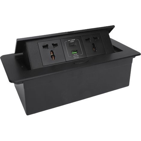 Retractable Desktop Power Strip with 2 x 16A 4000W AC Outlets, 1 x USB-A, 1 x Type-C, Recessed Power Strip for Meeting Table (1/5)