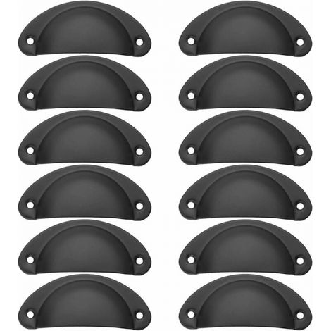 Lot de 12 poignées vintage en forme de coquillage pour tiroirs, placards et meubles de cuisine, forme incurvée. (1/3)
