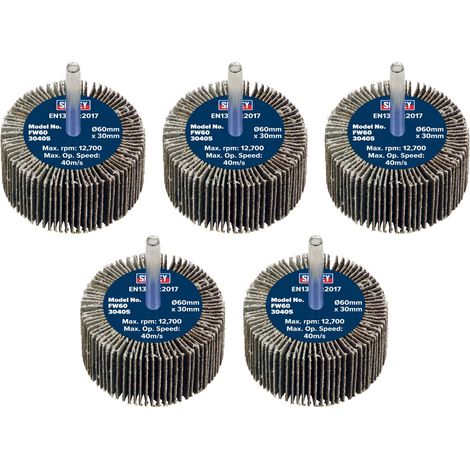 Sealey FW6030405 60 x 30mm Abrasive Flap Wheel with 6mm Shaft 40Grit - Pack of 5