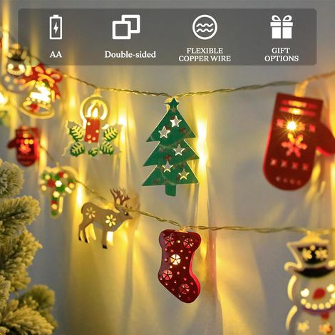 Guirlande lumineuse Père Noël, bonhomme de neige, renne, sapin, LED, à piles, portable, décoration de Noël intérieure/extérieure, jaune chaud métallisé, 3 m, 20 LED (1/5)