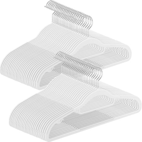 Cintres 50 pièces, cintres en Plastique, antidérapant, Peu encombrant, épaisseur 0,5 cm, Largeur 42 cm, Crochet pivotant à 360° Argent, Blanc (1/5)