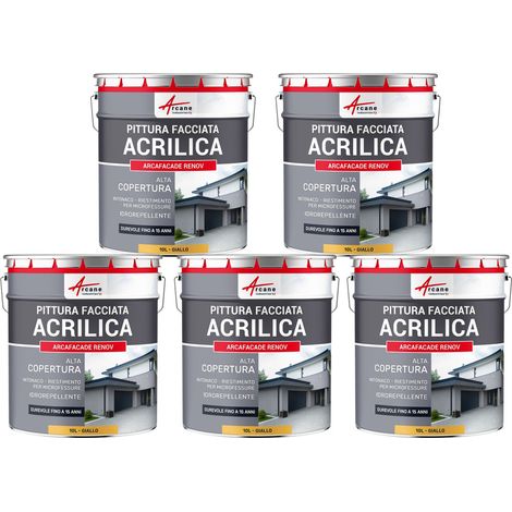 Pittura acrilica per esterni: per facciate esterne e stucco - ARCAFAÇADE RENOV - 5 x 10 L Giallo - RAL 080 80 60 - ARCANE INDUSTRIES