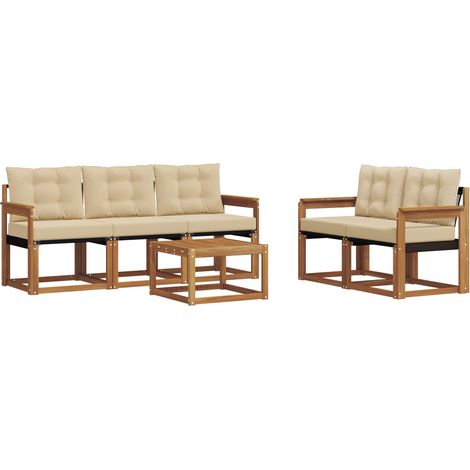 Outdoor Sofa Set with Cushion 6 pcs Natural and Beige vidaXL