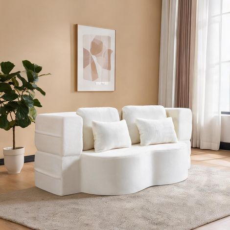 Canapé d'angle blanc 3 places 198 cm convertible avec 4 coussins (1/5)