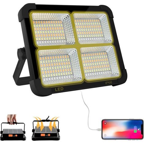 Ynkkvre - Lampe de chantier solaire LED 100 W – Lampe de chantier rechargeable avec batterie 4 800 mAh, 288 LED, 10 000 lumens, fonction batterie externe, étanche IP66, idéale pour le camping et l’ate (1/5)