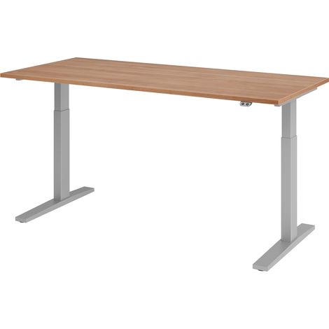 bümö® Schreibtisch "Serie-XMKA" elektrisch höhenverstellbar, Tischplatte 180 x 80 cm in Nussbaum, Gestell in silber (1/5)