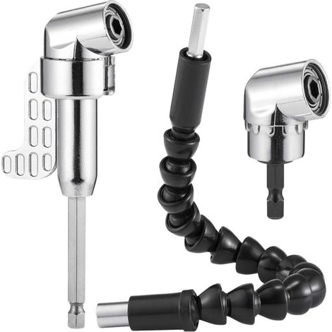 Right Angle Drill Bit and Flexible Angle Extension Kit for Drill or Screwdriver 1/4" Socket Adapter, Convenient and Practical in Tight Workspace