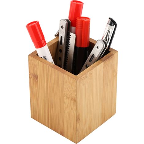 Porte-stylo en bambou pour bureau, rangement organisé de fournitures de bureau et scolaire (1/5)