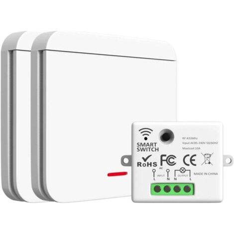 Pair Funkschalter-Set, 433-MHz-Funkschalter und -empfänger 2200 W/10 A, 2 Funkschalter und 1 Empfänger, intelligenter Funk-Wandschalter
