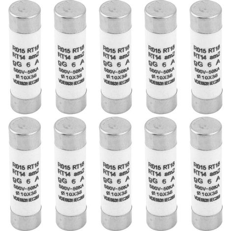 RT14-20 Electrical Appliances, 10 Pieces, High Break Capacity, Fuse 10x38 6A, Cylinder 10x38 with Indicator Device 10x38 380 500Vac (6A) (1/5)