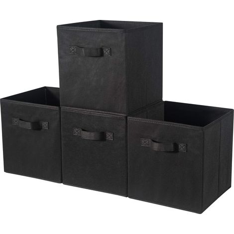 Set of 4 Fabric Storage Boxes with Storage Basket Collapsible Storage System for Wardrobe, Shelf, Shelving System, Spindle - Black 33 x 38 x 33cm
