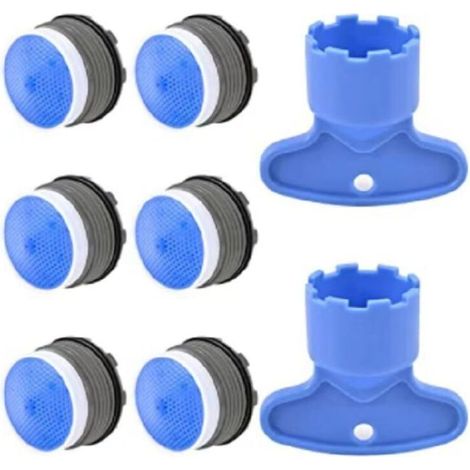 Aérateurs encastrables 6 pièces [6 + 2] (16 g) Aérateur, buse de cuisine et salle de bain, aérateur de robinet d'évier en plastique, économie d'eau, avec 2 poignées, bleu (1/4)