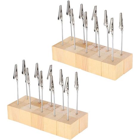Porte Porte-photos - Lot de 20 - Porte-mémos - Porte-cartes de table - Bois - Porte-notes - Avec Basis en bois - Avec clip - Pour bureau/mariage/ Fête/décoration de la maison - 2,5 x 2,5 x 11,5 cm - M (1/5)