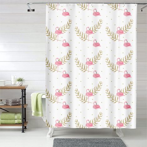 Rideau de douche motif flamant rose nature, tissu polyester imperméable, 150x180 cm (1/5)