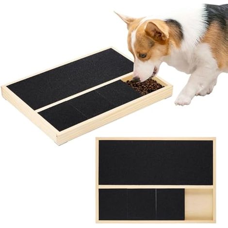 Planche à gratter pour chiens, multifonction avec boîte à friandises intégrée, lime à ongles en bois durable, soin des griffes 35x25 cm.
