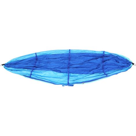 Hamac d'extérieur léger avec moustiquaire (260 x 140 cm), anti-retournement, idéal pour le camping et le camping. Bleu et bleu ciel. (1/5)