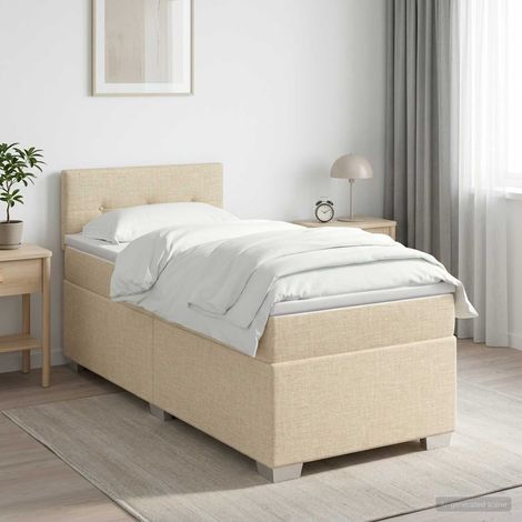 Cama box spring con colchón Crema 100 x 200 cm Tela (1/5)