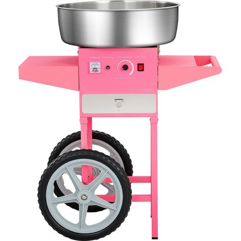 Machine à barbe à papa électrique 1000W avec chariot, bol inox 52cm, cuillère à sucre et tiroir, facile à utiliser, pour fêtes et anniversaires, rose. (1/5)