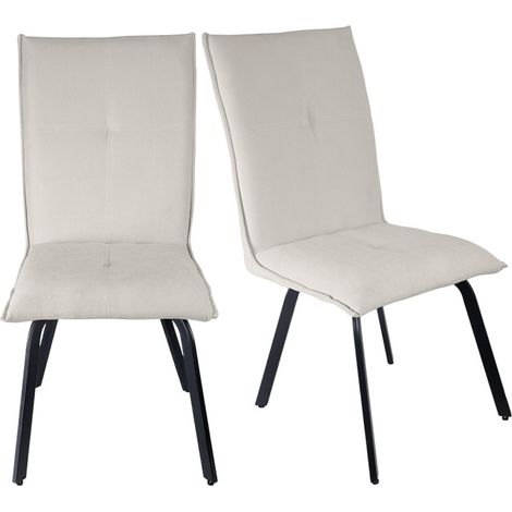 Lot 2 chaises en tissu surpiqué écru pieds métal noir – ARIA 2 (1/5)