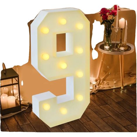 Lámpara digital, 10 bombillas LED de bajo consumo, funciona con pilas, color blanco. (1/2)