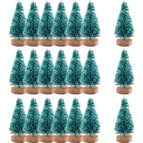 24-teiliges Set Weihnachtsbaumschmuck: 5 cm Mini-Weihnachtsbaum (grün), kleiner künstlicher Weihnachtsbaum, Flaschenweihnachtsbaum mit Holzsockel zum Selbermachen, Tischdekoration, Miniatur-Weihnachts