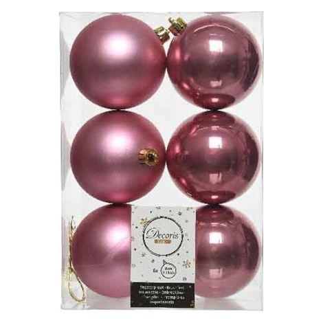 Decoris box 6 sfere rosa velluto 80 mm 022023