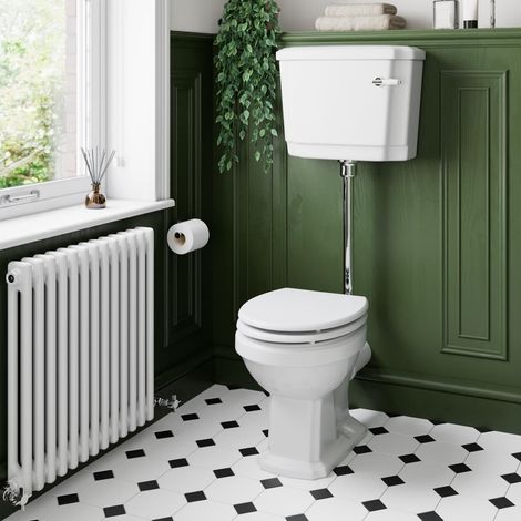 Traditional Low Level Toilet WC Soft Close Seat White Gloss Bathroom (1/5)