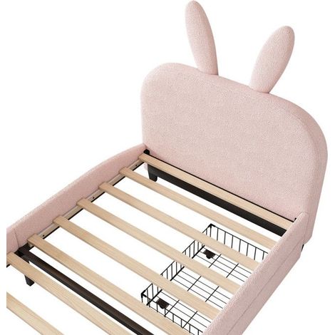 Lit enfant - 90x200 cm - Tête de lit lapin - 2 tiroirs - Rose (1/5)