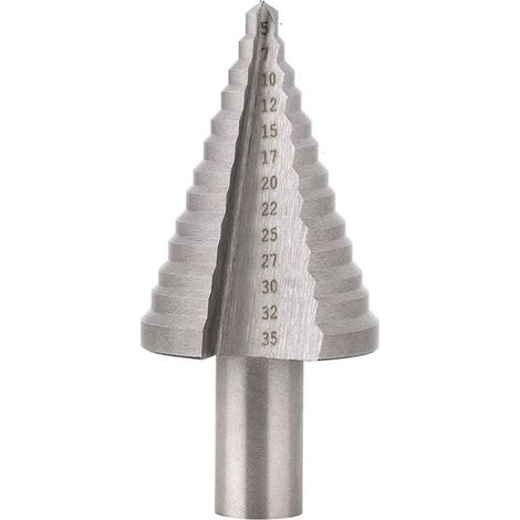 Foret Fraise Meche Etage HSS, Foret Étagé Fraise Conique à Double Fente (5mm-35mm) pour Visseuse Percage sur Acier, Laiton, Bois, Plastique - Argent (1/5)