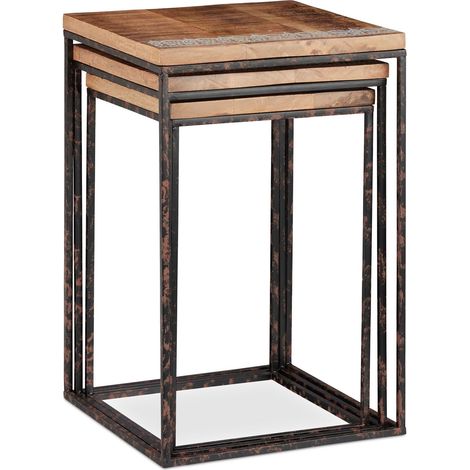 Set di 3 tavolini laterali in legno di mango naturale 130002598