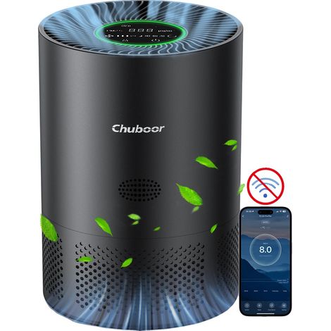 Purificador de aire, filtro HEPA verdadero, detección de PM2.5, funciones de seguridad infantil, negro - sin Wi-Fi, 2,3 kg (1/2)