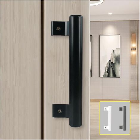 8 pouces en alliage d'aluminium poignée de porte coulissante balcon poignée de porte en verre armoire de salle de bain poignée de porte de grange poignée en métal moderne (Noir) (1/5)