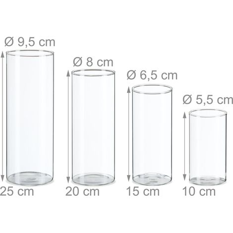 Set di 4 vasi decorativi sobri per salotto camera da letto 30 x 10 x 10 cm in vetro trasparente 130015987