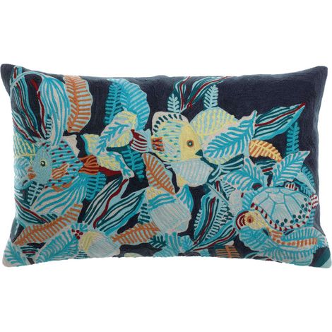 VIVARAISE - Coussin brodé Vivaraise - Motif Dori Marine - 30x50 cm (1/4)