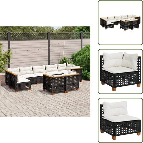 9-tlg. Garten-Sofagarnitur mit Kissen Schwarz Poly Rattan - Gartengestell - Gartenmöbel Set - Lounge Möbel - Rattan Sofa - Gartenlounge (1/5)