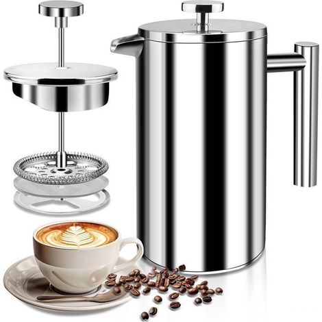 (1 L/ 1000 ml) Cafetière à Piston Français presse café Double paroi café & thé En acier inoxydable (1/5)