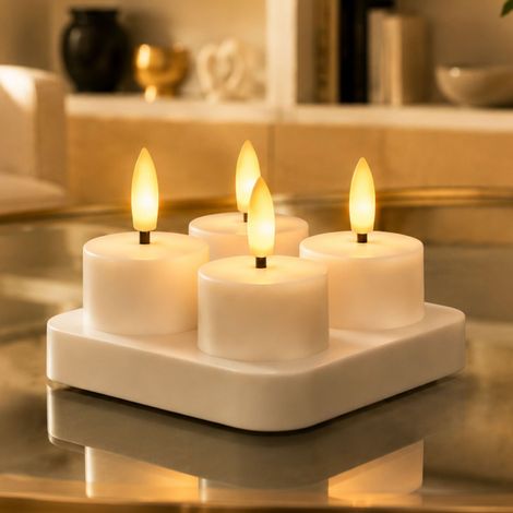 BEPER P207ILI611 Set mit 4 wiederaufladbaren LED-Kerzen mit USB-C-Anschluss, Mini-Kerzen mit elektrischem Flammeneffekt, 24 Stunden Akkulaufzeit, warmes Licht, Tisch- und Dekorationselement (1/5)