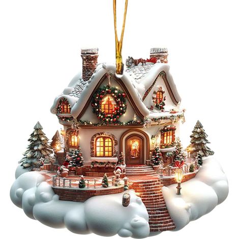 Maison Ornement - Décoration Arbre De Noël En Forme De Maison Enneigée - Ornements Suspendus Pour Décor Festif Intérieur Extérieur - Maison Villageoise Rustique - Lot De 6 (1/5)
