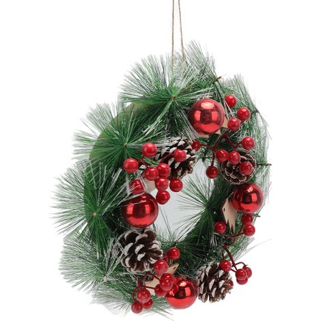 Couronne de Noël artisanale en pommes de pin artificielles - Cadeau de Noël pour décoration intérieure et extérieure de vitrines de magasins - Décoration de Noël (1/5)