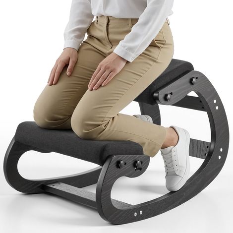 VEVOR Sedia Ergonomica a Ginocchio Altezza Regolabile Carico 120kg, Sgabello Ergonomico Inginocchiato Struttura in Legno per Sollievo di Collo Schiena Lavoro Lettura Meditazione Casa Ufficio, Nero (1/5)