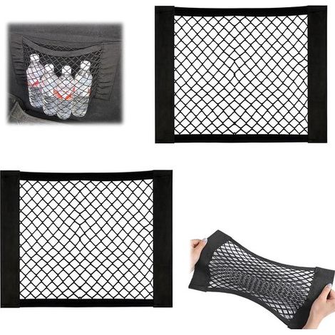 Redes de almacenamiento para coche - Redes para maletero - Organizador para coche - Nylon elástico - 2 piezas 30x25 cm - Negro (1/5)