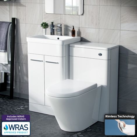 Afern 500mm Vanity Unit, WC Unit And Round BTW Toilet Gloss White (1/5)