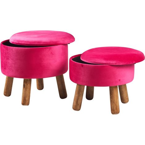 Pouf contenitori in velluto per arredamento moderno con piedi in legno h 37 cm -Celeste (1/5)