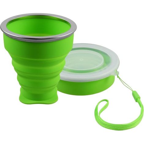 Tazza da viaggio pieghevole in silicone, 210 ml, ideale per campeggio e viaggi. (1/5)
