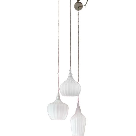 Suspension Triple Cleofe S/3 Blanc - Structure Métal Blanc Mat Verre Opale 3Xe27 Max 180W - Gealuce (1/3)