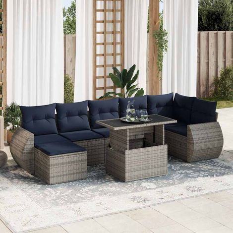 Set sofás jardín y cojines 8 pzas ratán sintético acacia gris vidaXL (1/5)
