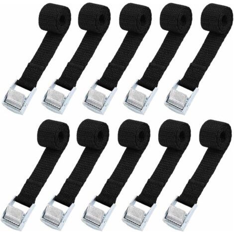 10pcs Sangle d'arrimage 239CM Kit de Fixation pour Moto/ Voiture/ Porte Vélo Sangle de Serrage Charge Maximale 500 kg - Noir (1/5)