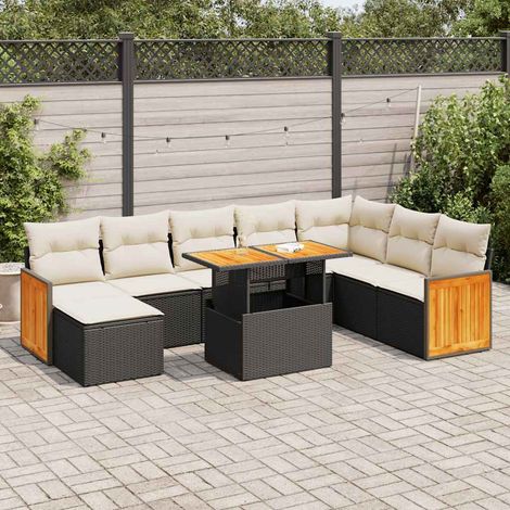 Set sofás jardín y cojines 9 pzas ratán sintético acacia negro vidaXL (1/5)