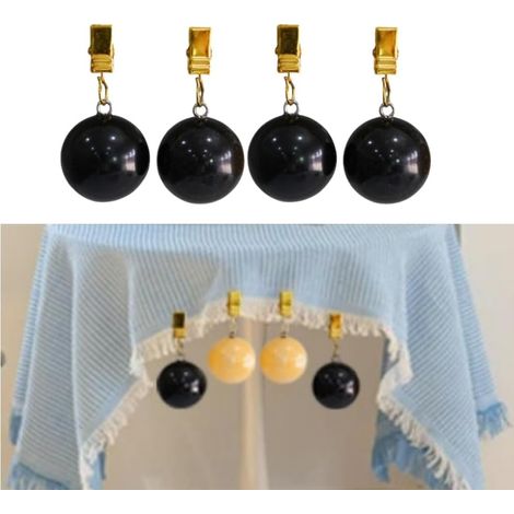 Lot de 4 poids pour nappe, rideau, nappe de table avec clips en métal, pour pique-nique, dîner en famille (noir) (1/5)