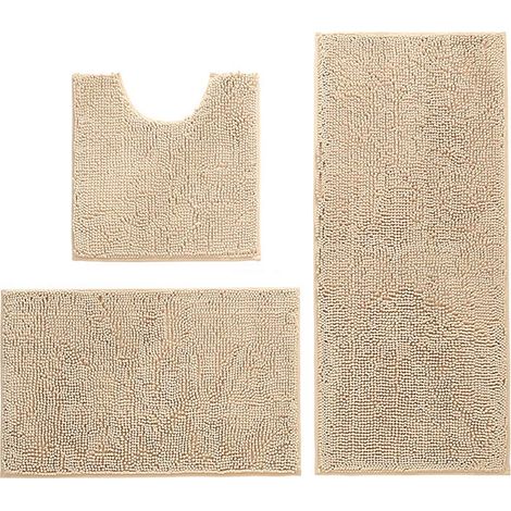 Lot de 3 Tapis de Bain antidérapants en Microfibre Douce, Haute densité Absorbant l'eau, lavables en Machine, 50 x 50 cm, 40 x 60 cm, 50 x 80 cm (Camel) (1/5)